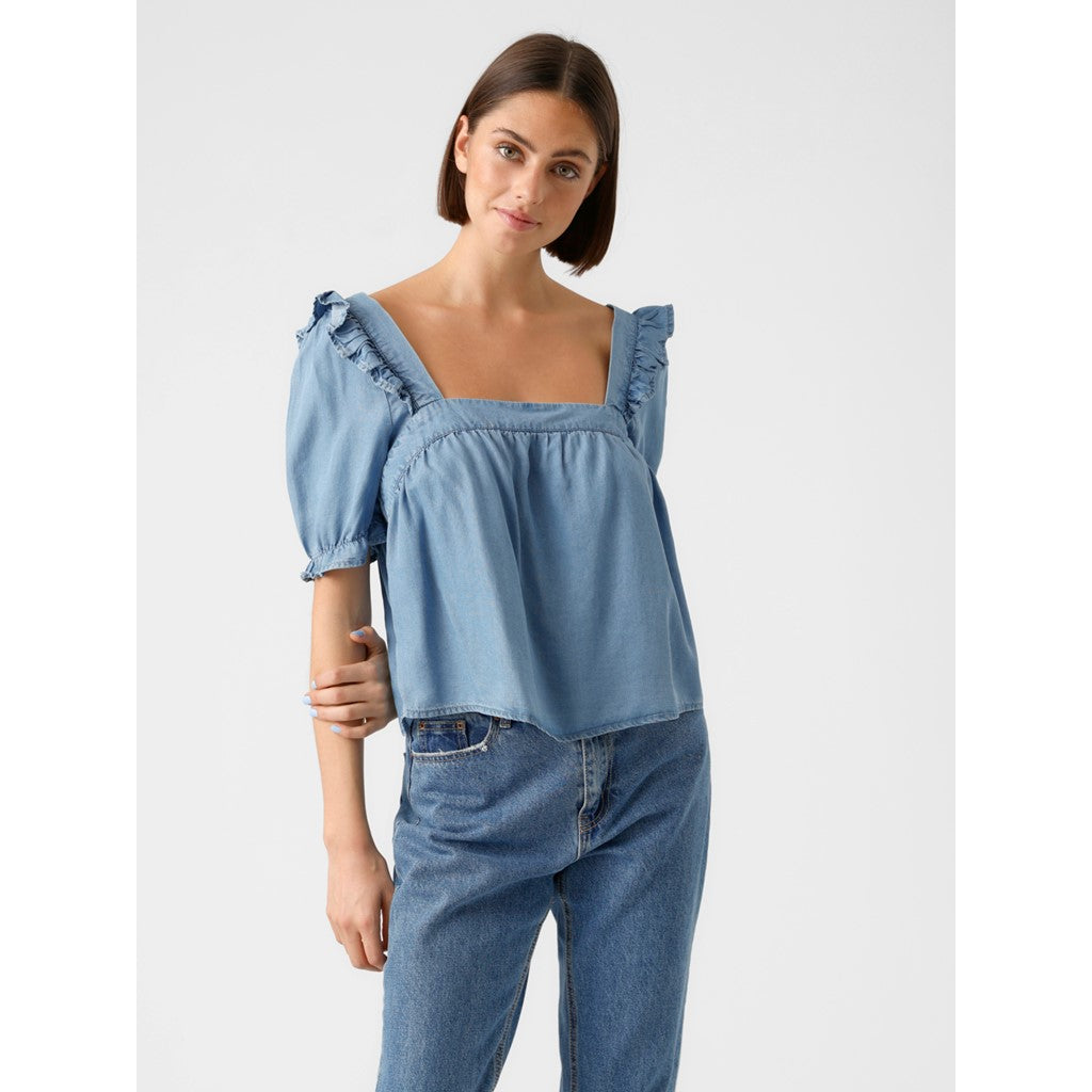 HARPER SHORT SLEEVE FRILL CROPPED TOP