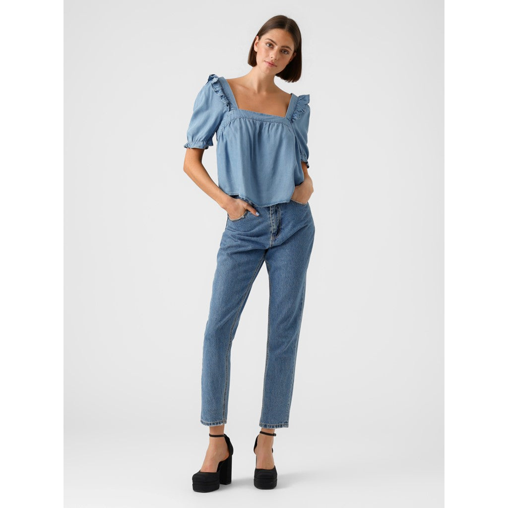HARPER SHORT SLEEVE FRILL CROPPED TOP